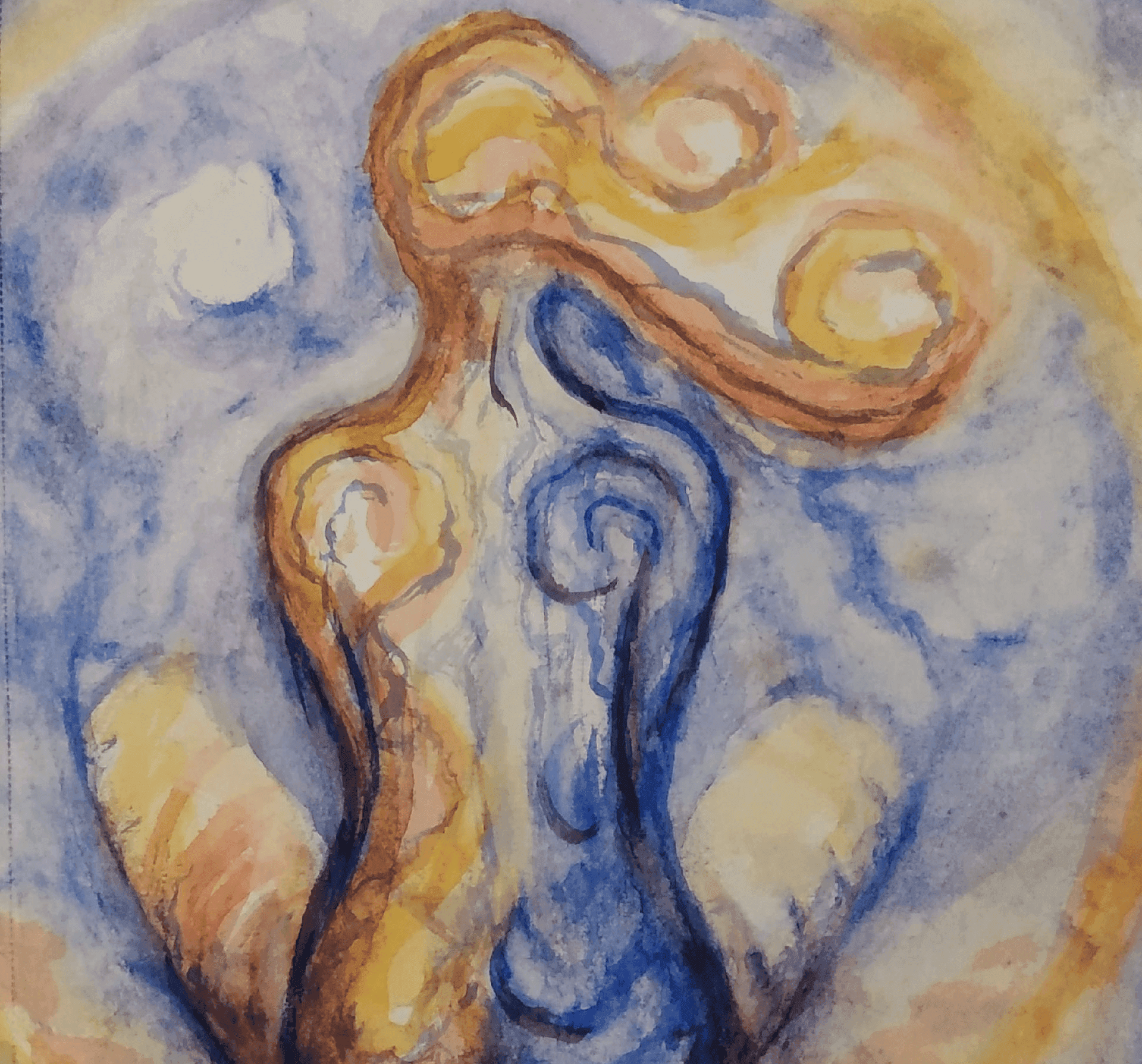 A painting of a woman sitting in meditation
